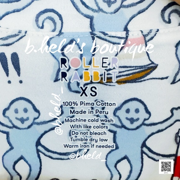 Roller Rabbit Hamptons Monkey Polo Pajamas in Blue Size XS Brand New NWT - Picture 9 of 14